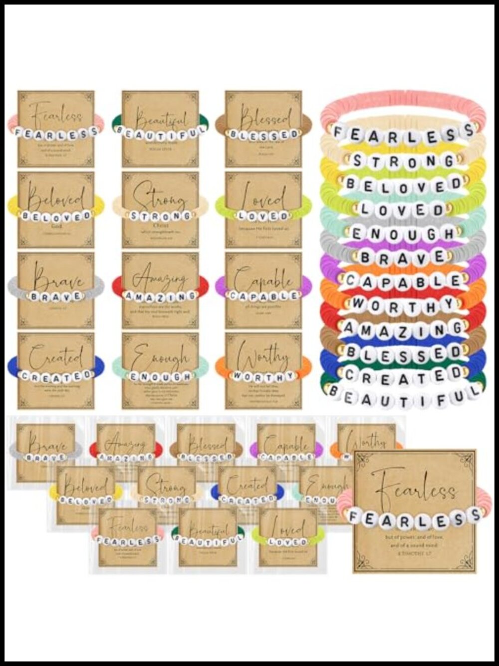24 Set Christian Bracelet Gift Set Clay Wristbands Bible Cards